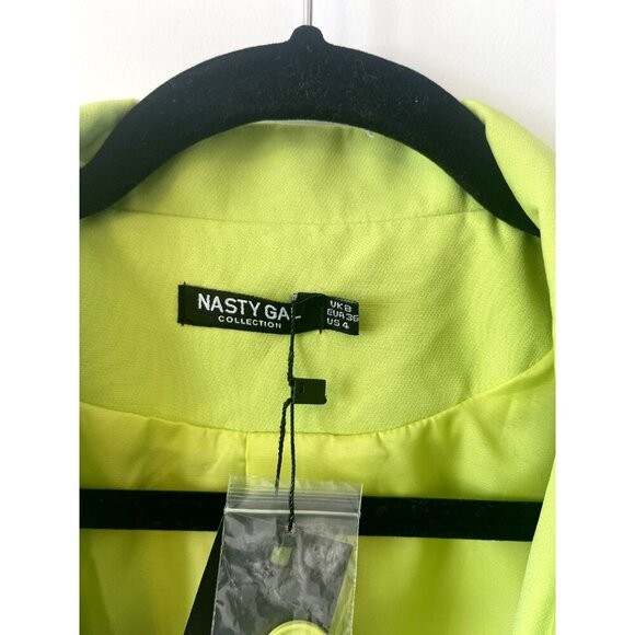 NWT Nasty Gal Oversized Boyfriend Blazer 4 Womens Green Button Up Jacket lined - Picture 4 of 4